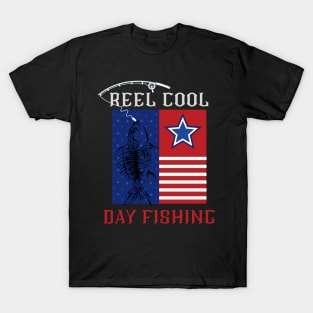Vintage Usa Flag Fathers day fishing reel cool T-Shirt